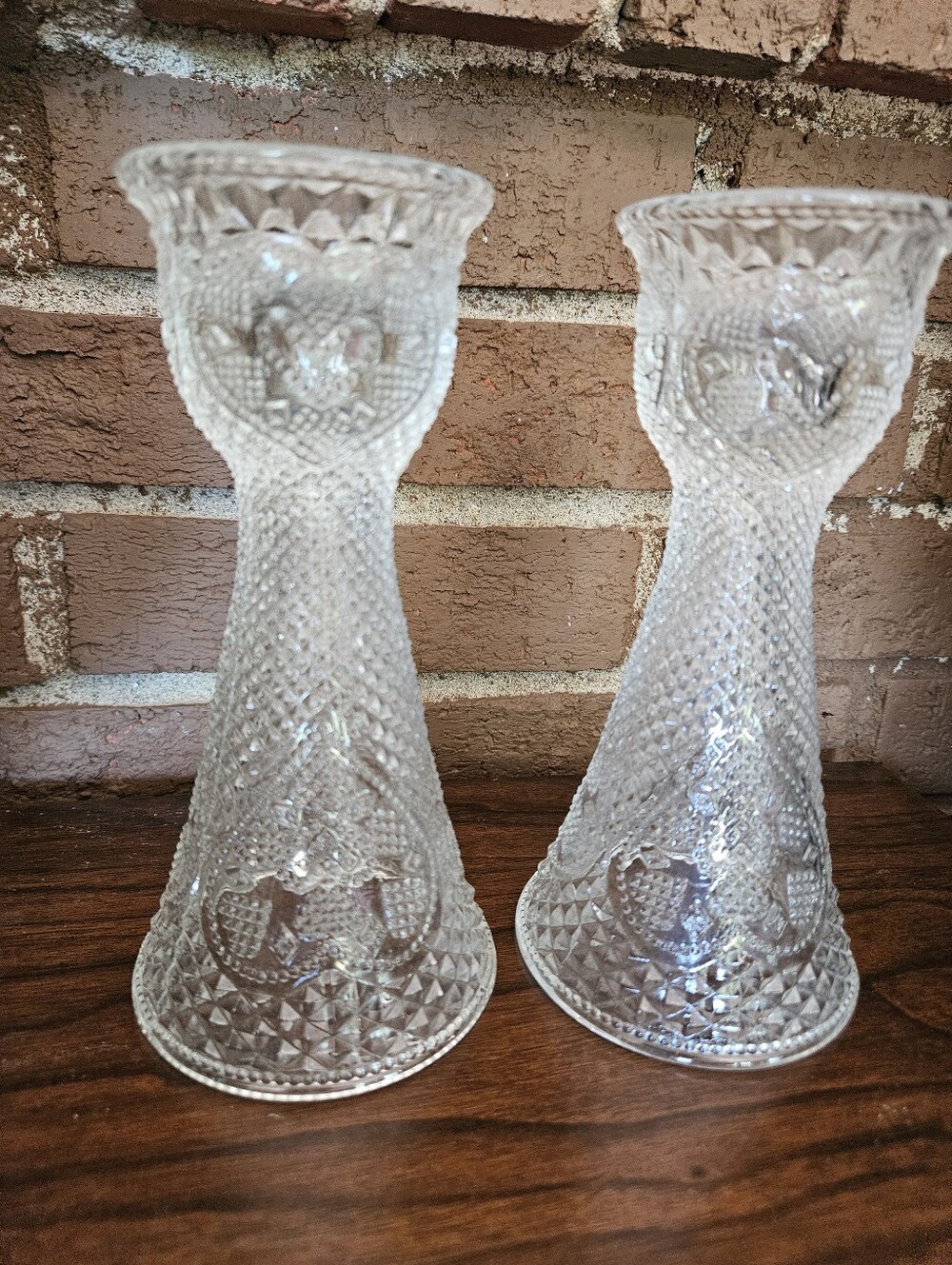 Vintage Glass Heart Candlestick Holders